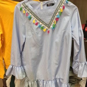 Blue striped tassel dress